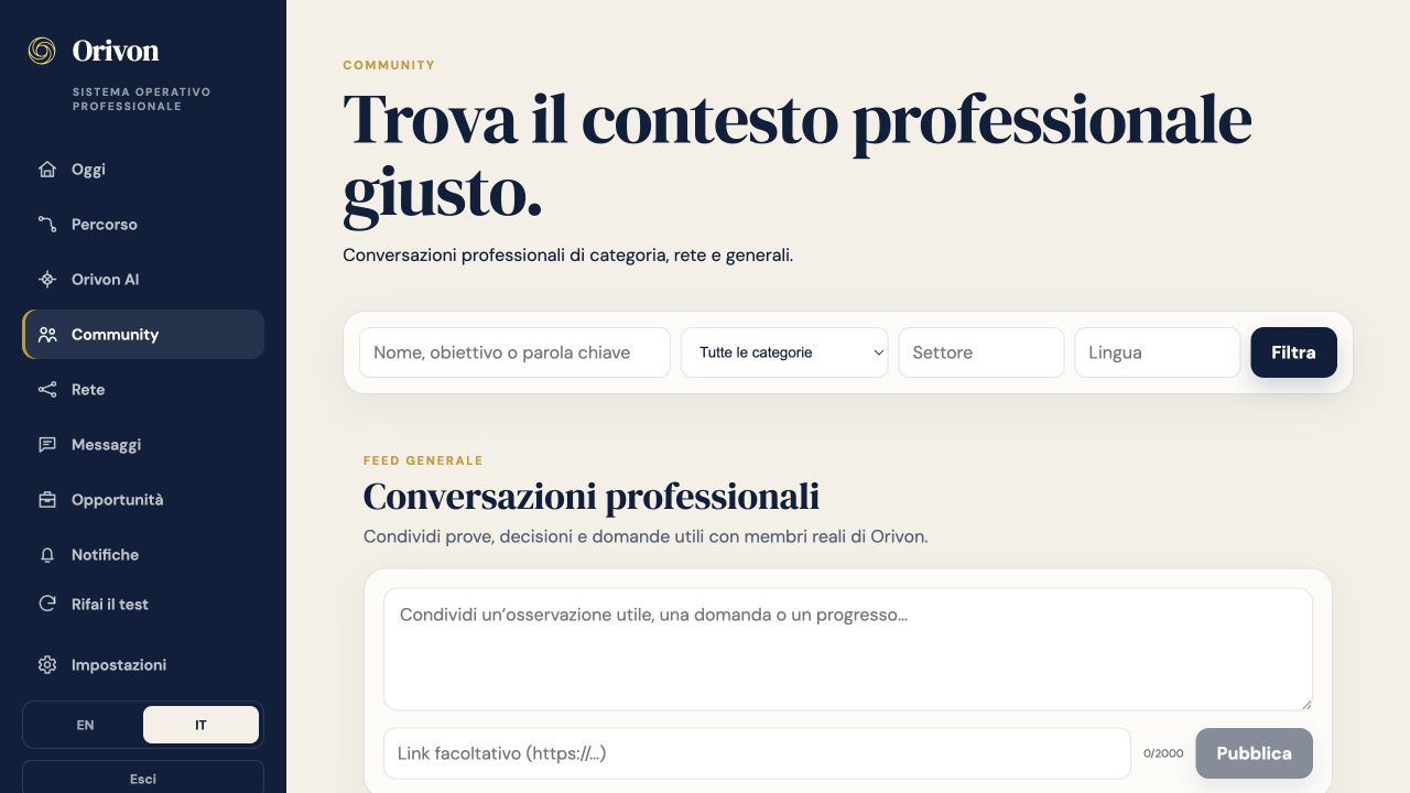 Community professionale di Orivon nell’applicazione QA