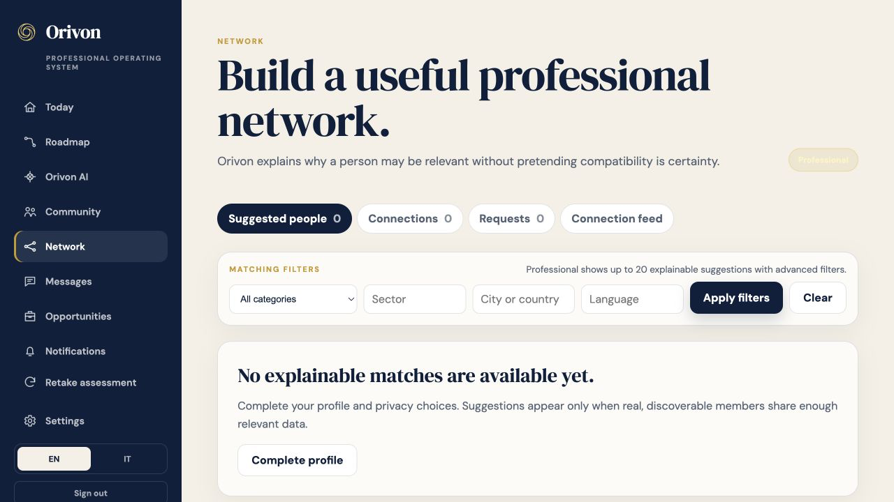 Orivon explainable professional matching in the QA application